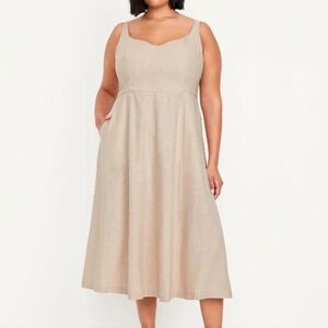 Old‎ Navy Women's XXL Sleeveless Notch Neck Midi Dress Beige Linen Blend Casual